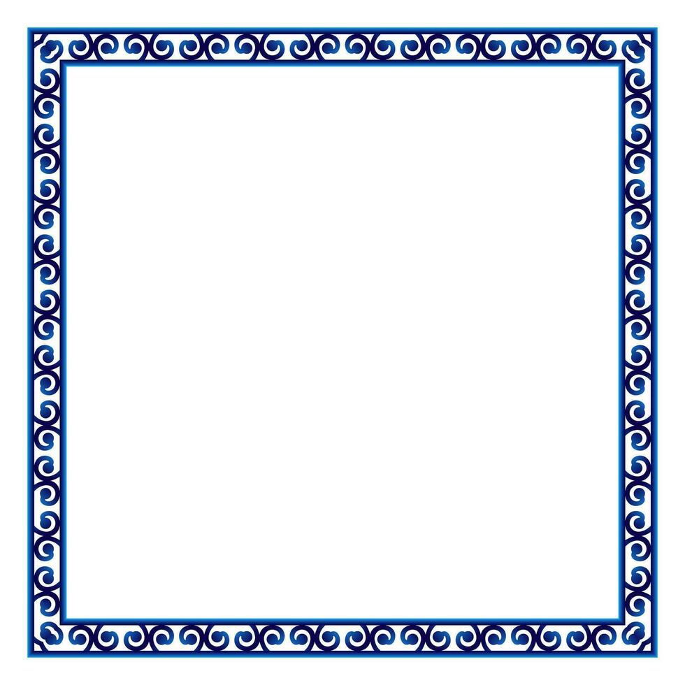 Border frame ceramic tile pattern. Islamic, indian, arabic motifs. Damask border square pattern. Porcelain ethnic bohemian background vector