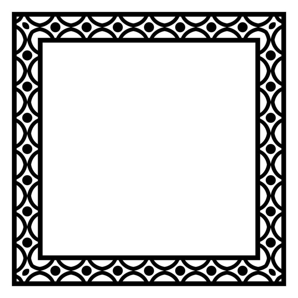 Border frame square pattern. Islamic, indian, greek motifs. Geometric frames in black color isolated on white background vector