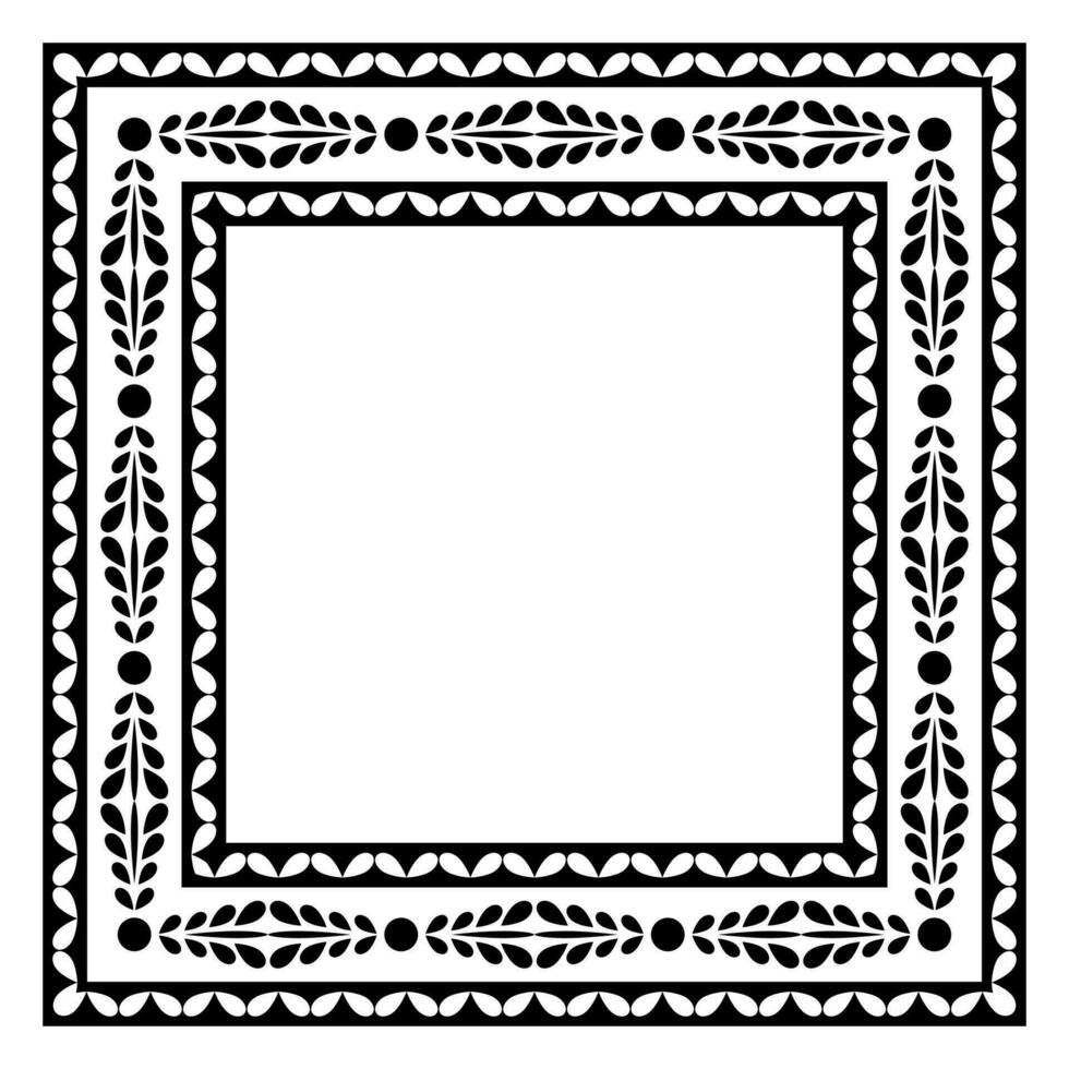 Border frame square pattern. Islamic, indian, greek motifs. Geometric frames in black color isolated on white background vector