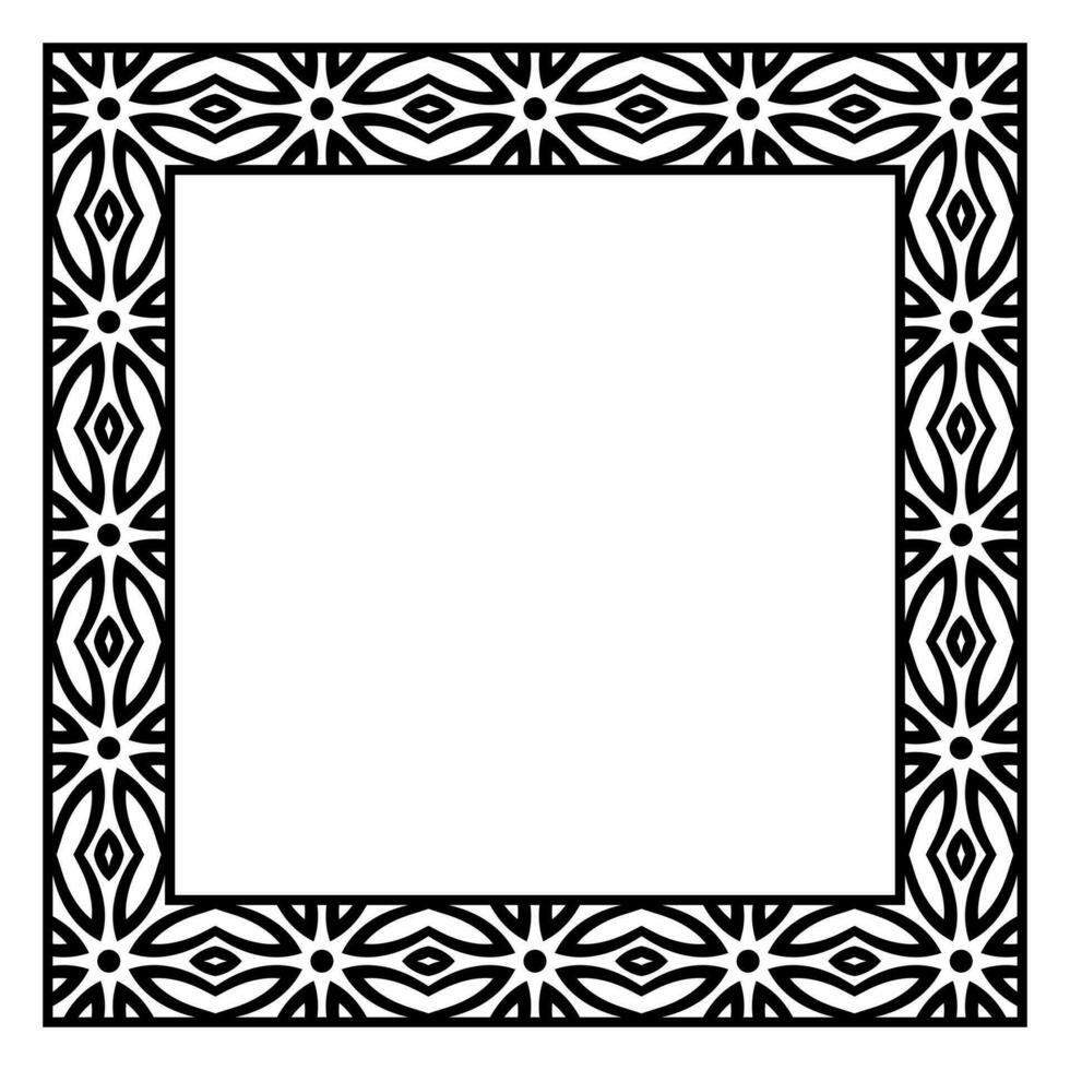 Border frame square pattern. Islamic, indian, greek motifs. Geometric frames in black color isolated on white background vector