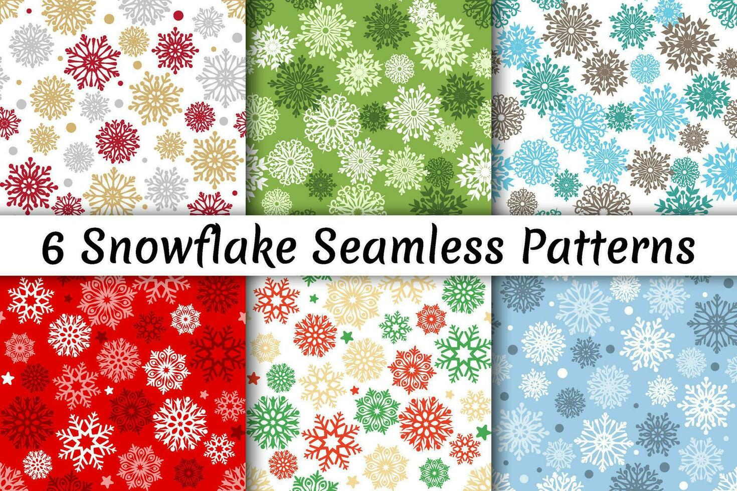 Snowflake seamless pattern set. Snow pattern with snowflakes collection. Festive Christmas and New Year background. Winter vector illustration