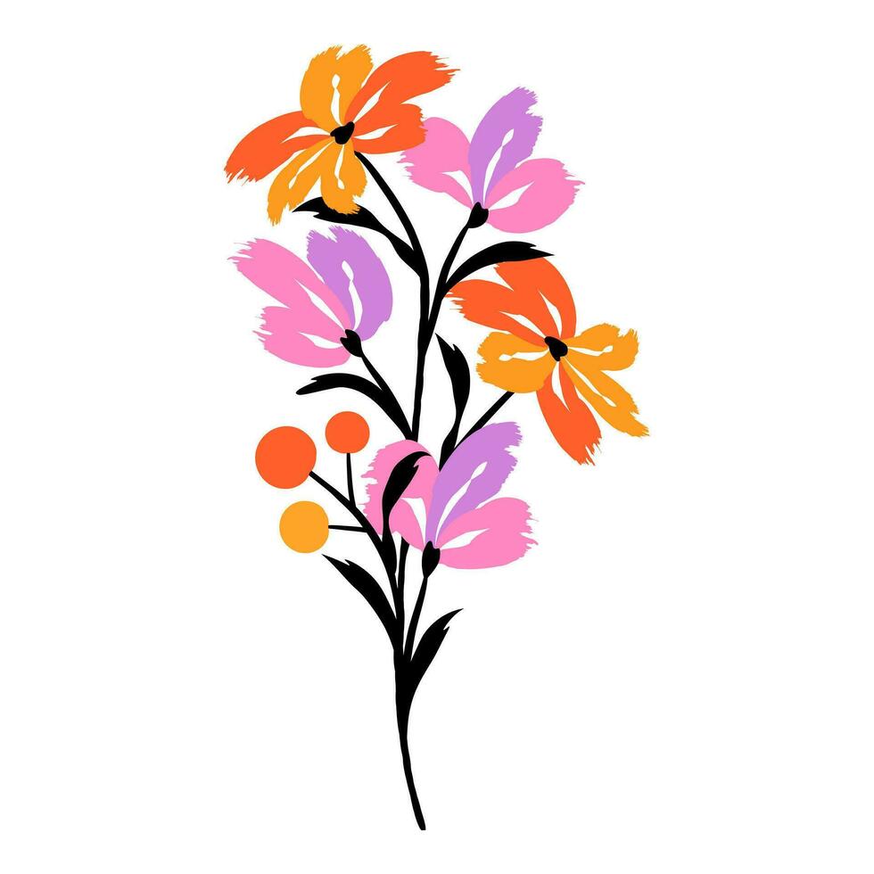 Floral bouquet of brush strokes with brush texture. Flowery branch. Background with floral pattern vector