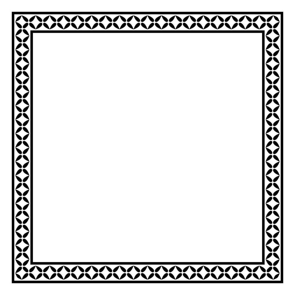 Border frame square pattern. Islamic, indian, greek motifs. Geometric frames in black color isolated on white background vector