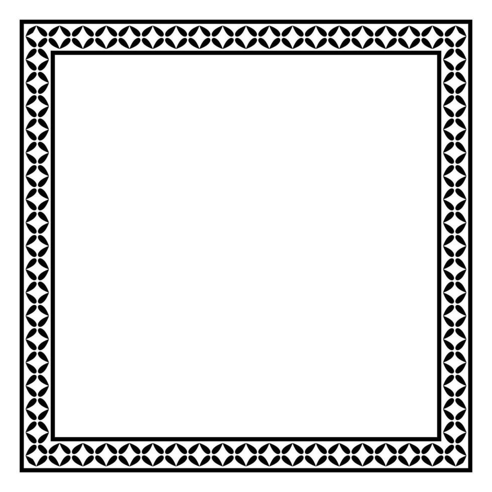 Border frame square pattern. Islamic, indian, greek motifs. Geometric frames in black color isolated on white background vector