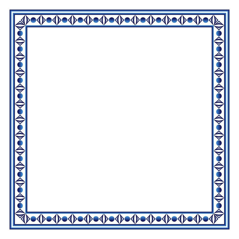 Border frame ceramic tile pattern. Islamic, indian, arabic motifs. Damask border square pattern. Porcelain ethnic bohemian background vector