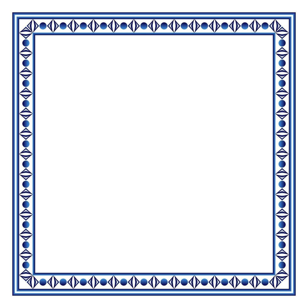 Border frame ceramic tile pattern. Islamic, indian, arabic motifs. Damask border square pattern. Porcelain ethnic bohemian background vector