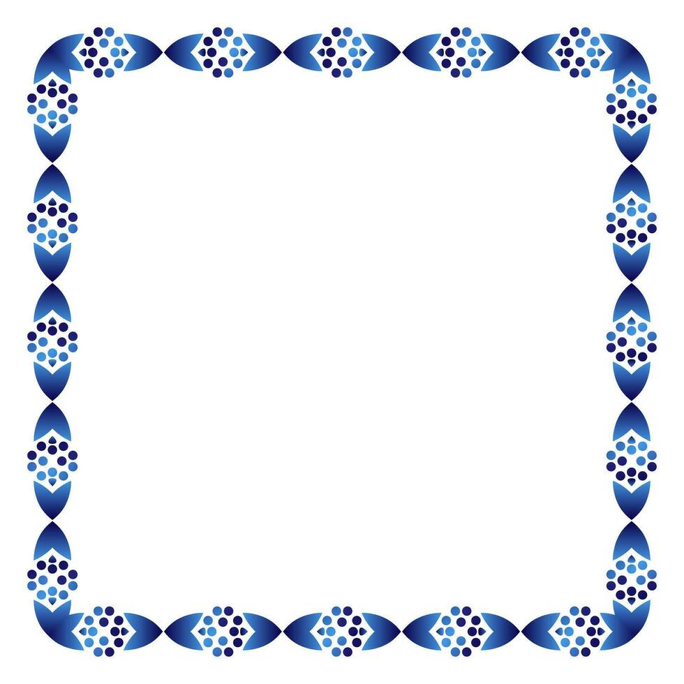 Border frame ceramic tile pattern. Islamic, indian, arabic motifs. Damask border square pattern. Porcelain ethnic bohemian background vector
