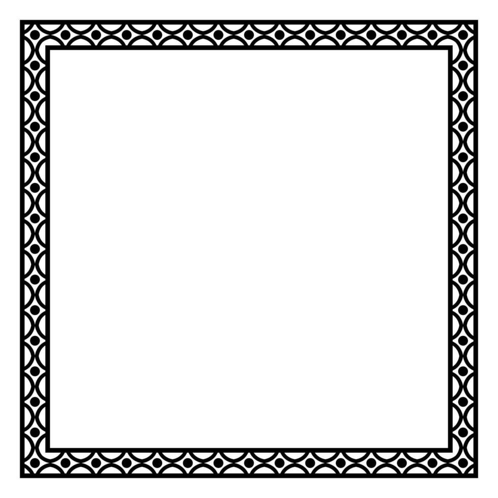 Border frame square pattern. Islamic, indian, greek motifs. Geometric frames in black color isolated on white background vector