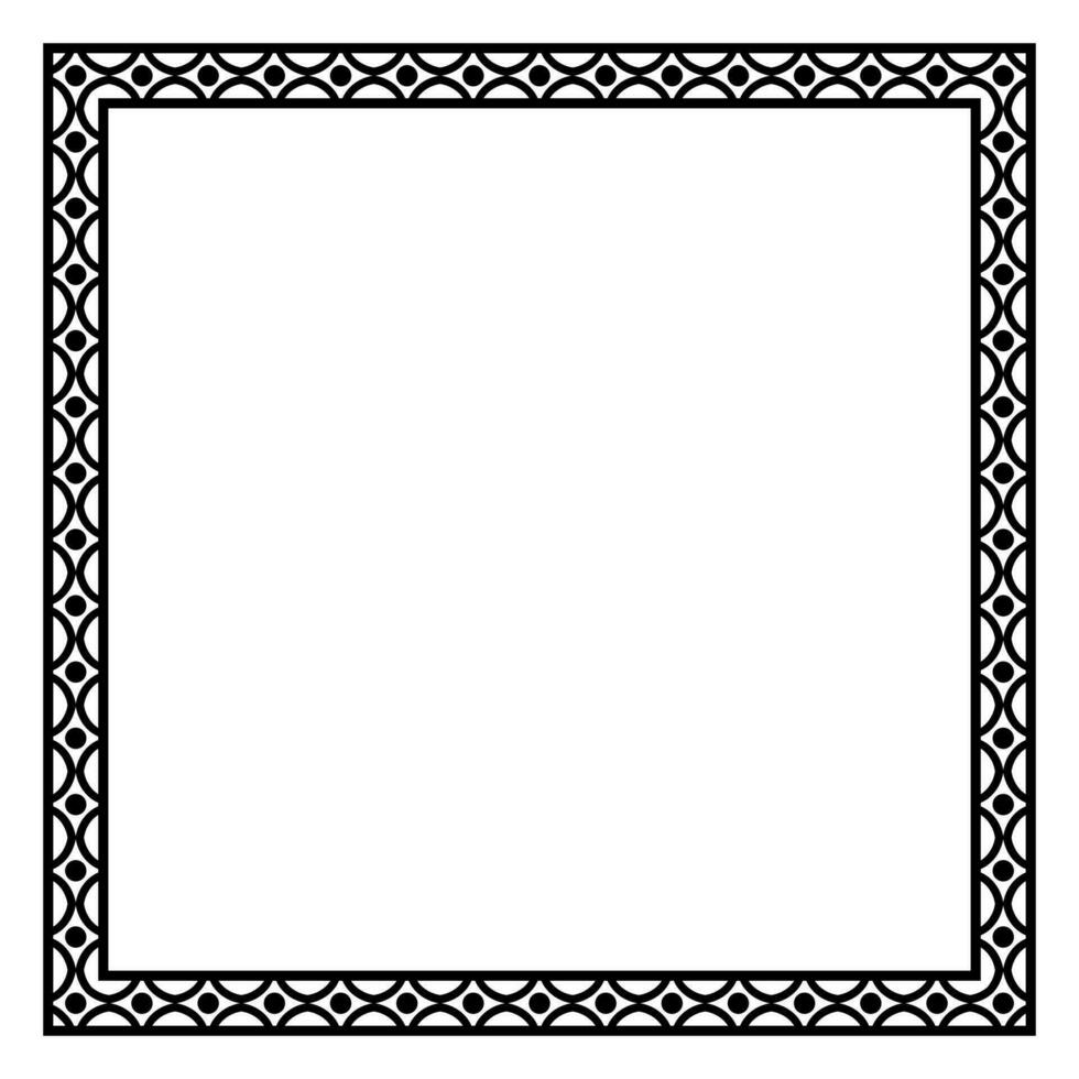 Border frame square pattern. Islamic, indian, greek motifs. Geometric frames in black color isolated on white background vector