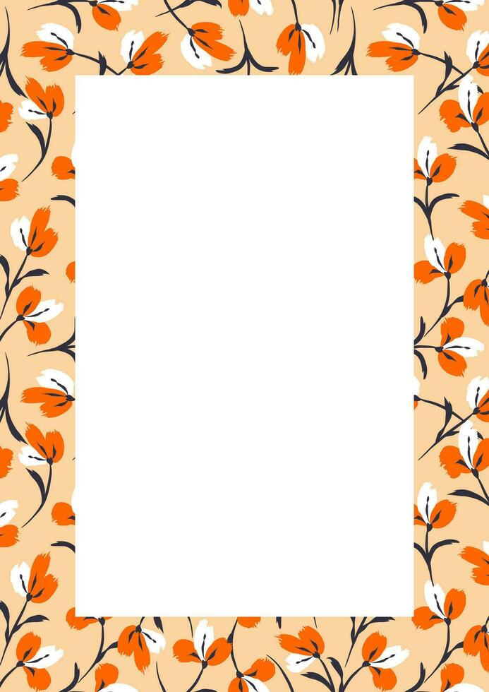 flor marco frontera Talla a4, formato a4. floral modelo. linda floral antecedentes. antecedentes con flor cepillo golpes vector