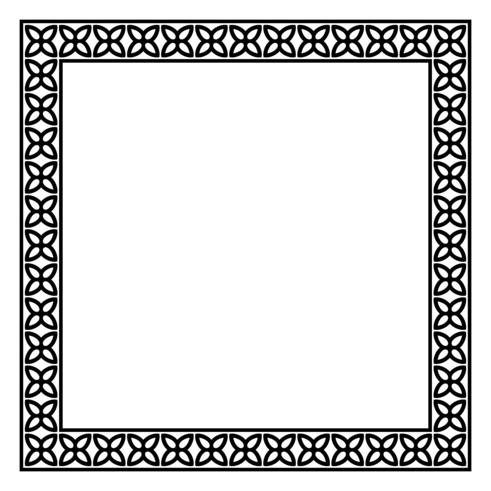 Border frame square pattern. Islamic, indian, greek motifs. Geometric frames in black color isolated on white background vector