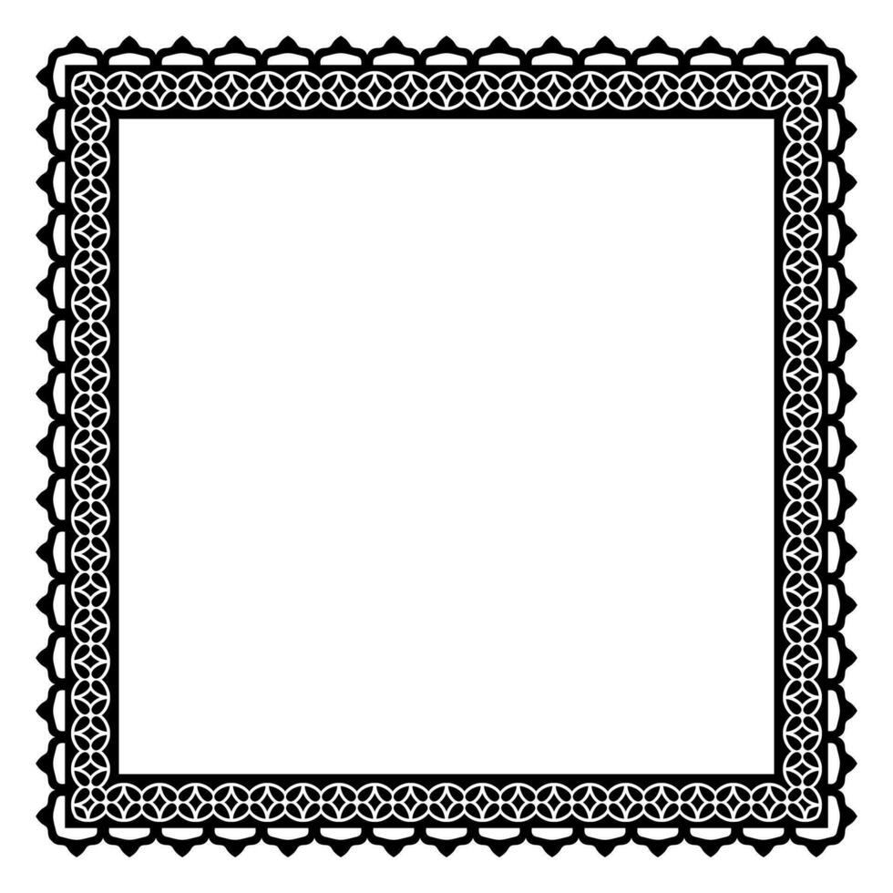Border frame square pattern. Islamic, indian, greek motifs. Geometric frames in black color isolated on white background vector