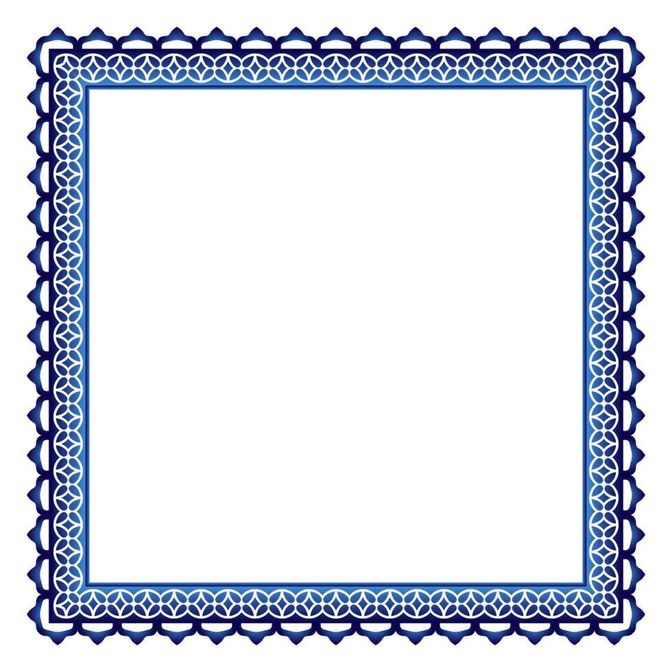 Border frame ceramic tile pattern. Islamic, indian, arabic motifs. Damask border square pattern. Porcelain ethnic bohemian background vector