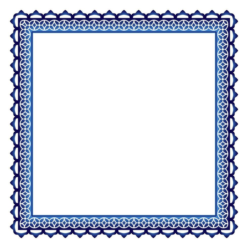 Border frame ceramic tile pattern. Islamic, indian, arabic motifs. Damask border square pattern. Porcelain ethnic bohemian background vector