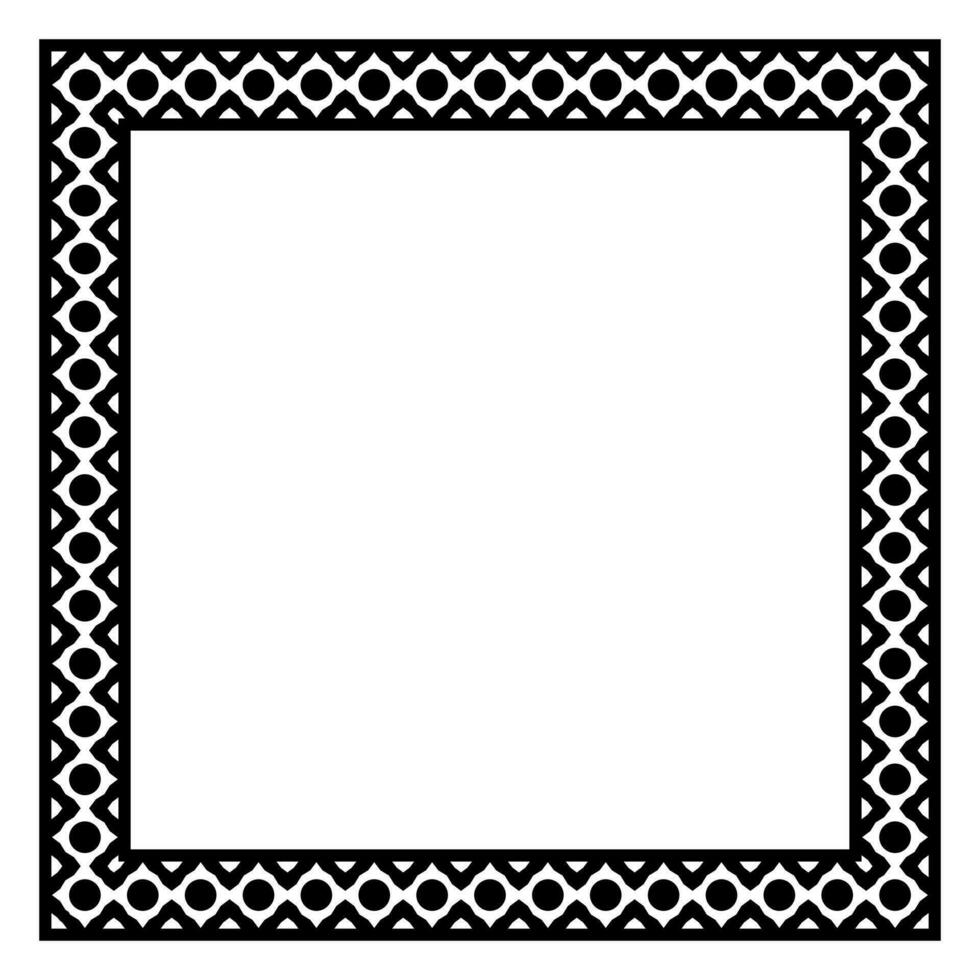 Border frame square pattern. Islamic, indian, greek motifs. Geometric frames in black color isolated on white background vector
