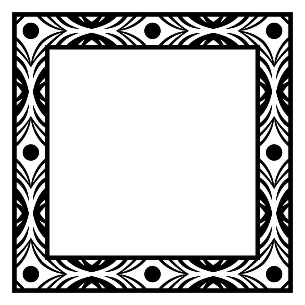 Border frame square pattern. Islamic, indian, greek motifs. Geometric frames in black color isolated on white background vector