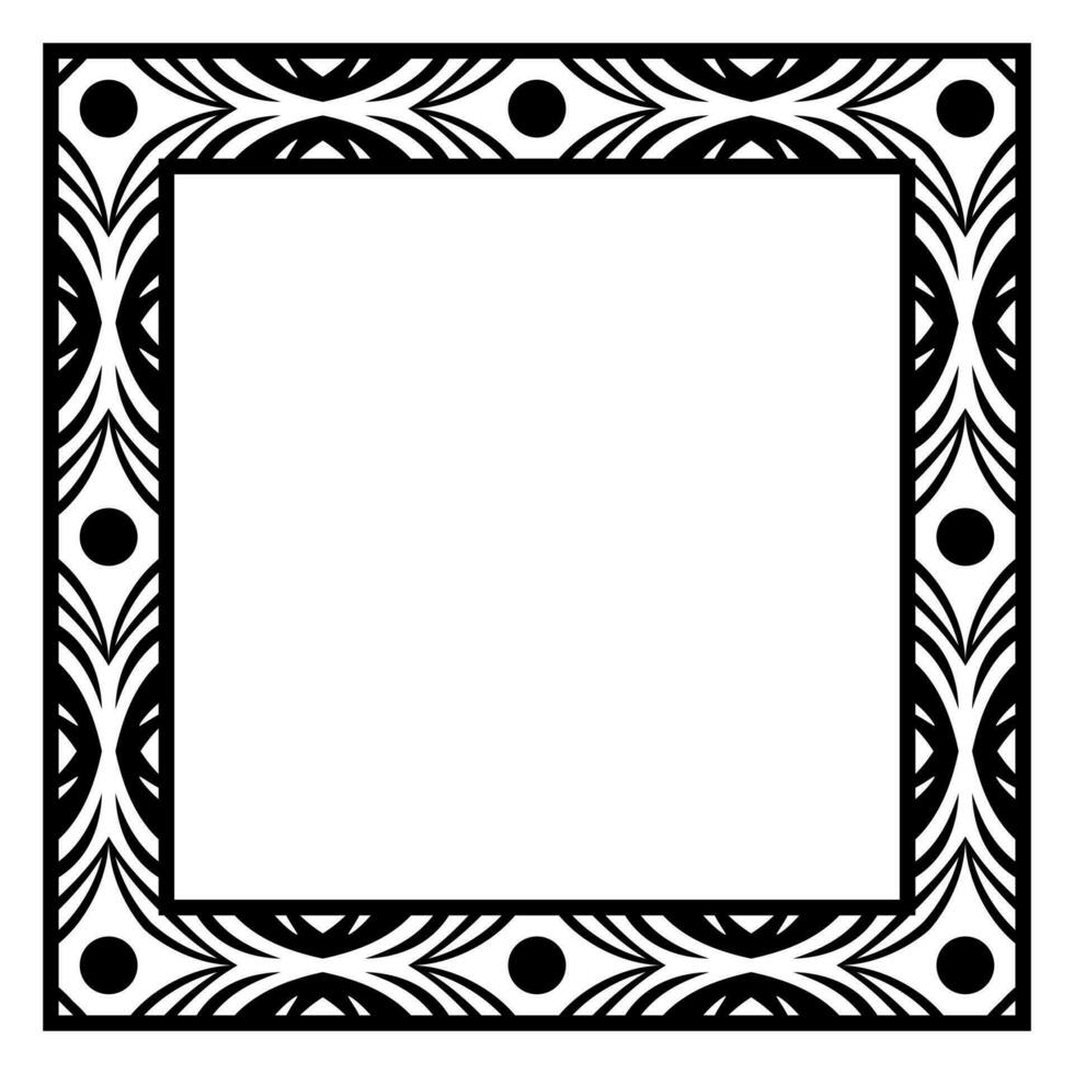 Border frame square pattern. Islamic, indian, greek motifs. Geometric frames in black color isolated on white background vector