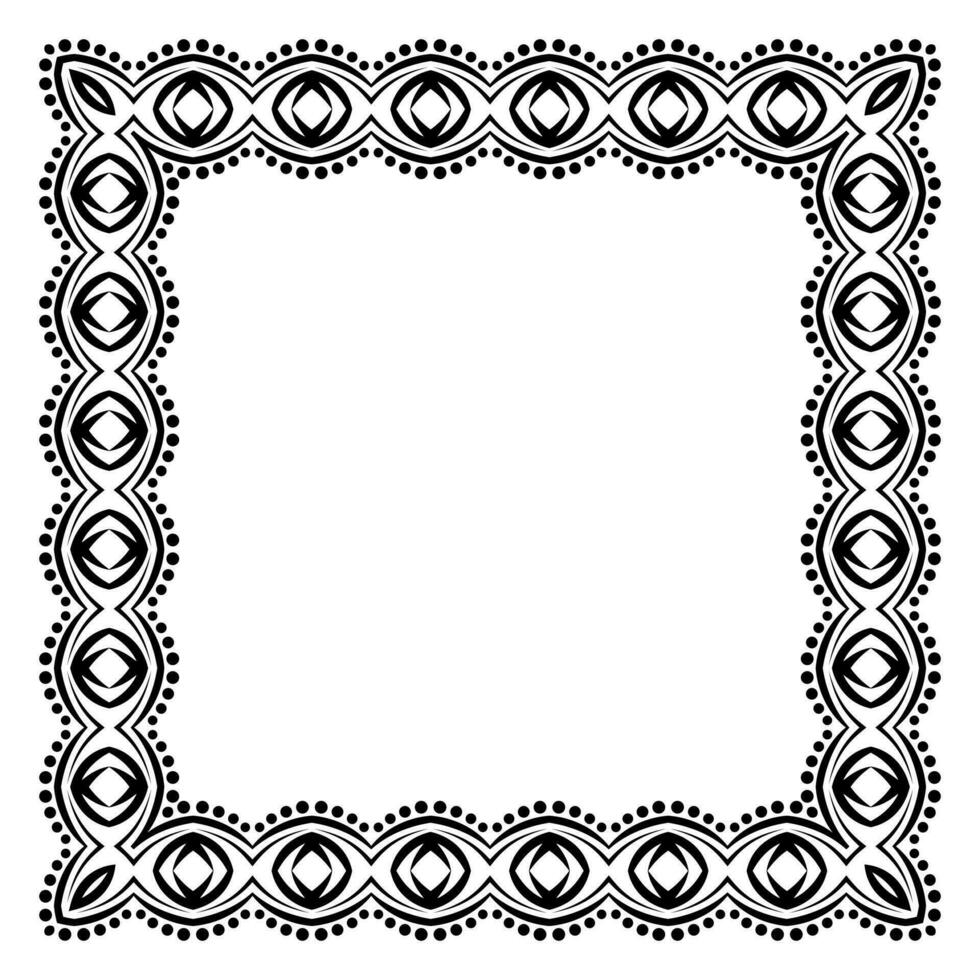 Border frame square pattern. Islamic, indian, greek motifs. Geometric frames in black color isolated on white background vector