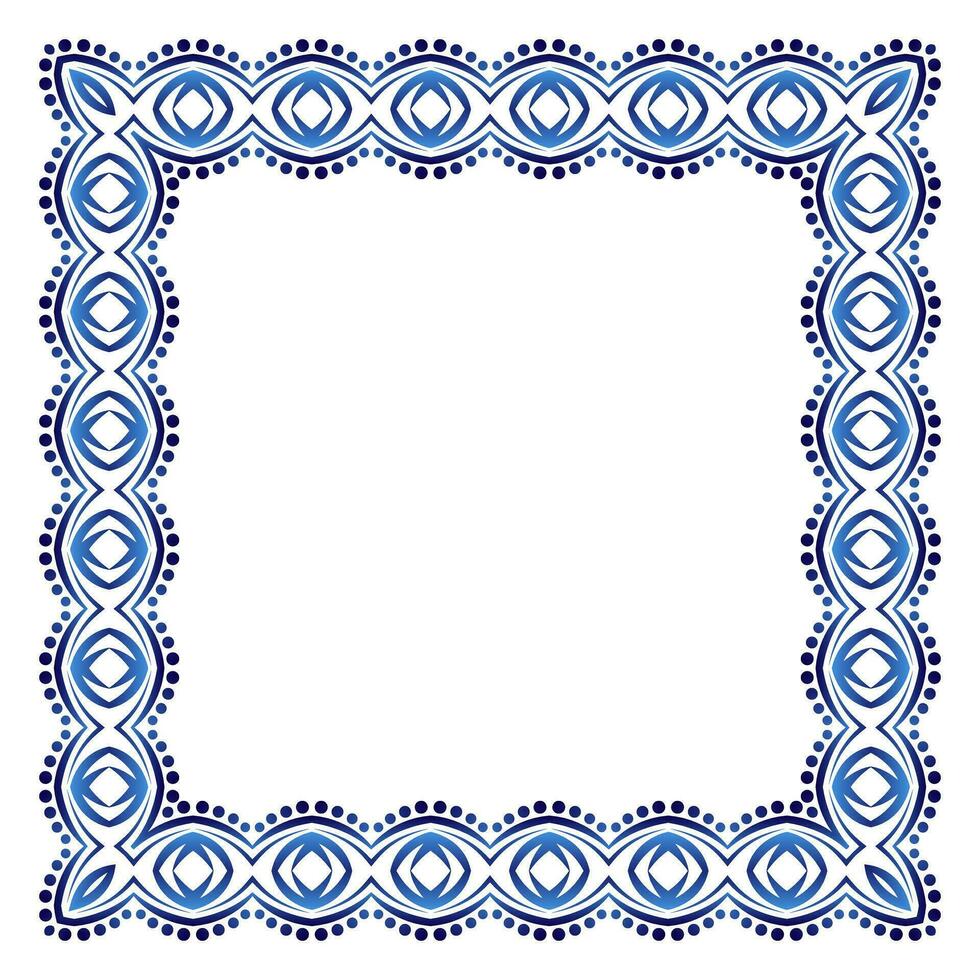 Border frame ceramic tile pattern. Islamic, indian, arabic motifs. Damask border square pattern. Porcelain ethnic bohemian background vector