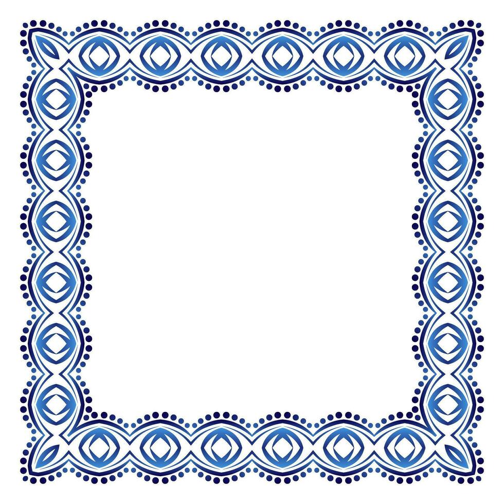 Border frame ceramic tile pattern. Islamic, indian, arabic motifs. Damask border square pattern. Porcelain ethnic bohemian background vector