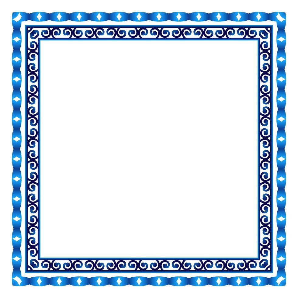 Border frame ceramic tile pattern. Islamic, indian, arabic motifs. Damask border square pattern. Porcelain ethnic bohemian background vector