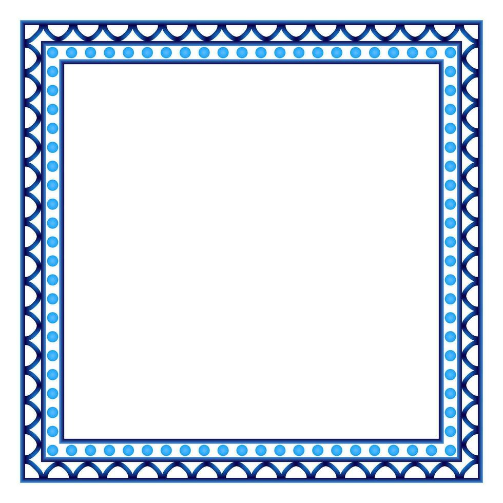 Border frame ceramic tile pattern. Islamic, indian, arabic motifs. Damask border square pattern. Porcelain ethnic bohemian background vector