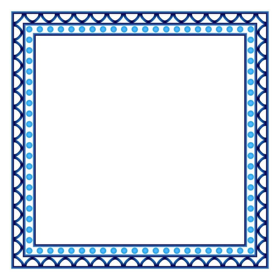 Border frame ceramic tile pattern. Islamic, indian, arabic motifs. Damask border square pattern. Porcelain ethnic bohemian background vector