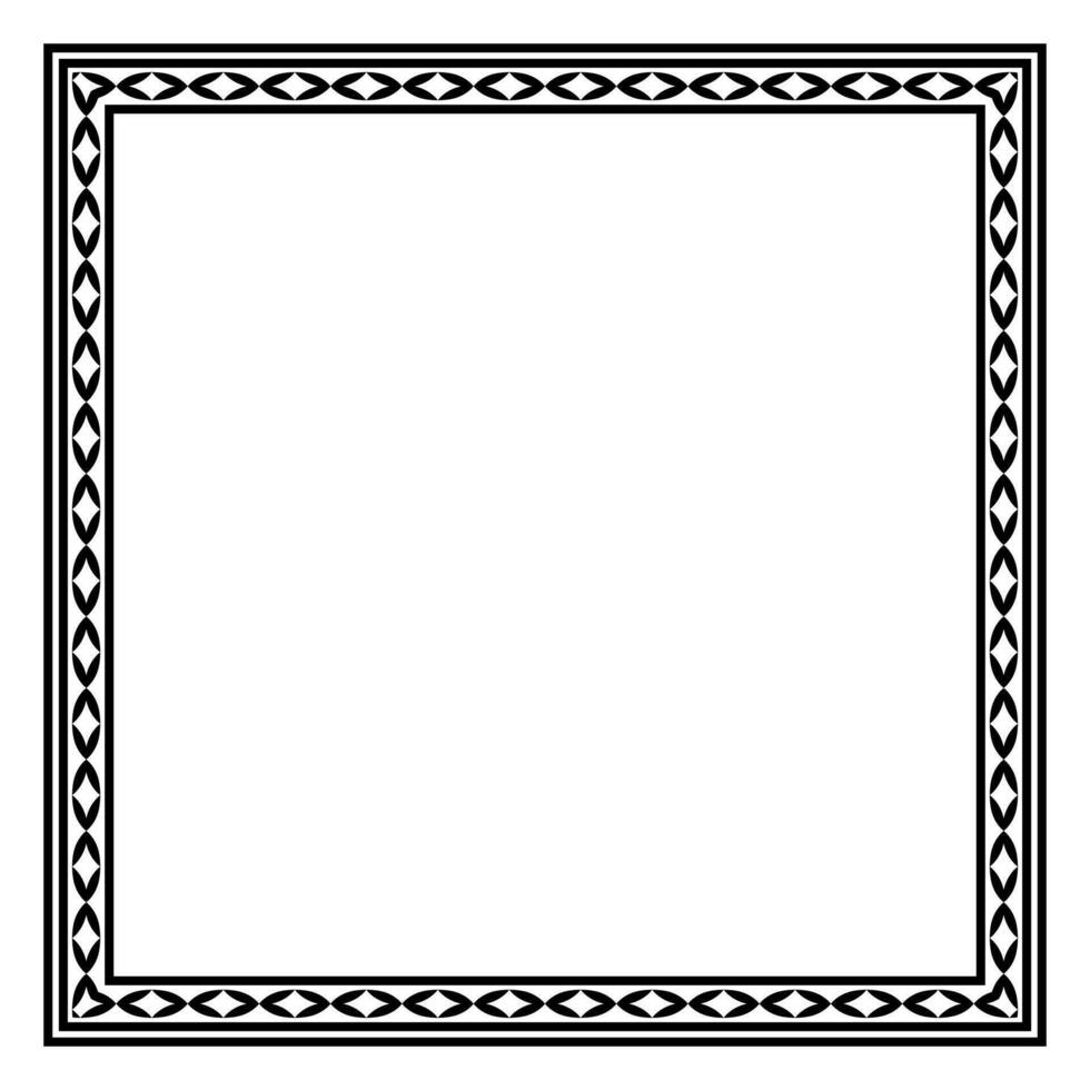 Border frame square pattern. Islamic, indian, greek motifs. Geometric frames in black color isolated on white background vector