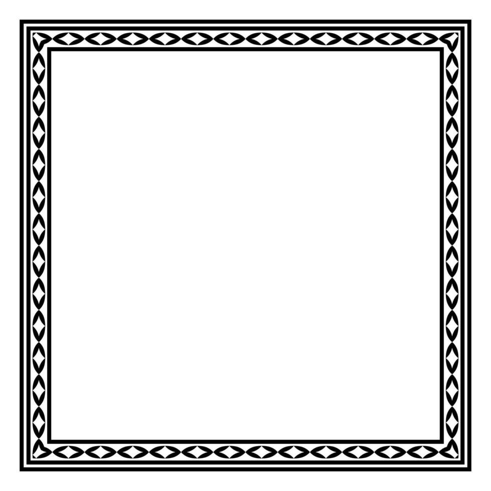 Border frame square pattern. Islamic, indian, greek motifs. Geometric frames in black color isolated on white background vector