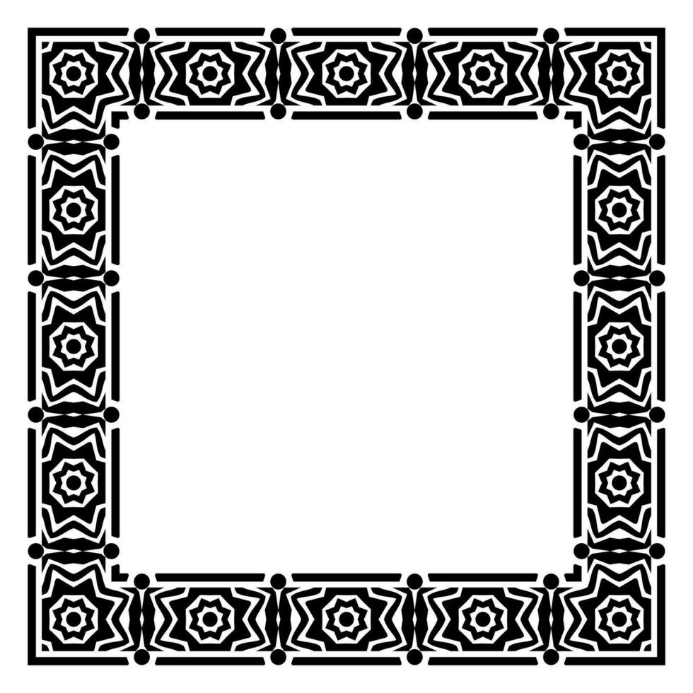 Border frame square pattern. Islamic, indian, greek motifs. Geometric frames in black color isolated on white background vector