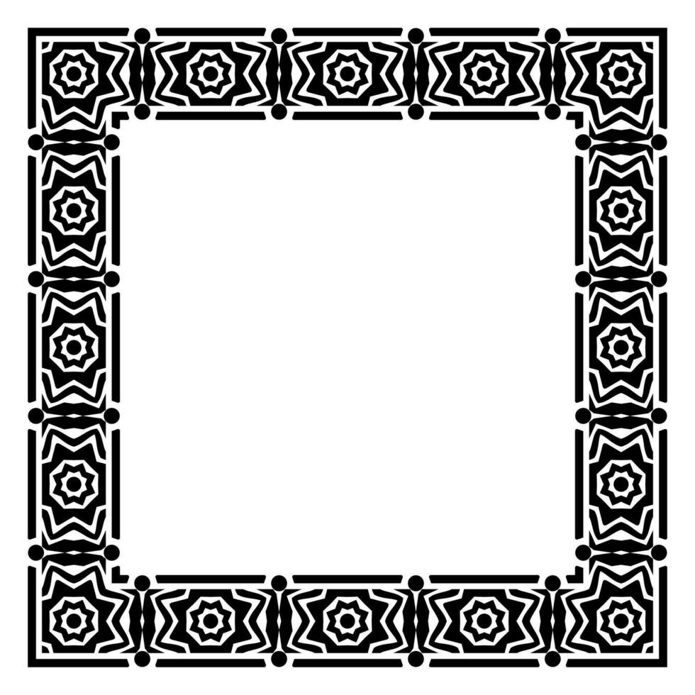 Border frame square pattern. Islamic, indian, greek motifs. Geometric frames in black color isolated on white background vector