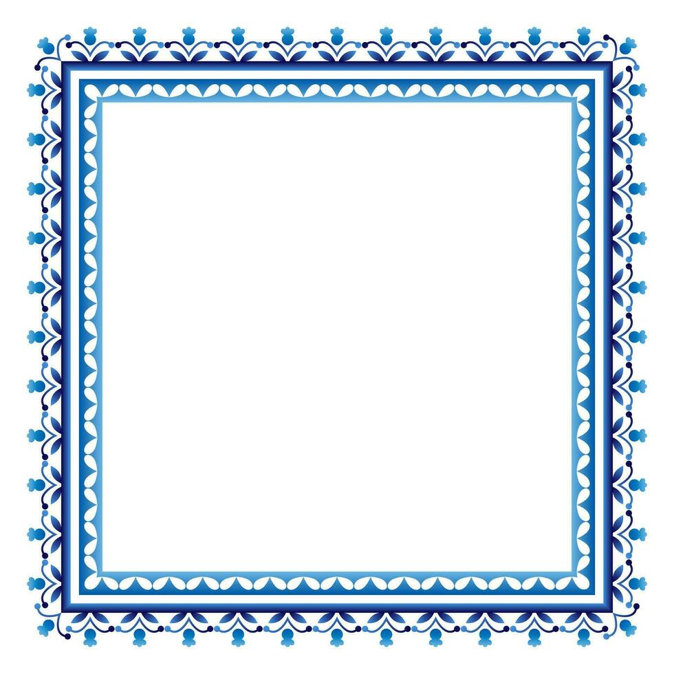 Border frame ceramic tile pattern. Islamic, indian, arabic motifs. Damask border square pattern. Porcelain ethnic bohemian background vector