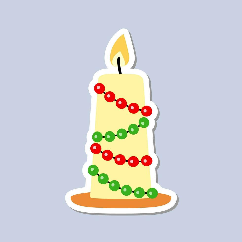 Christmas candle sticker. A festive sticker icon with a candle vector