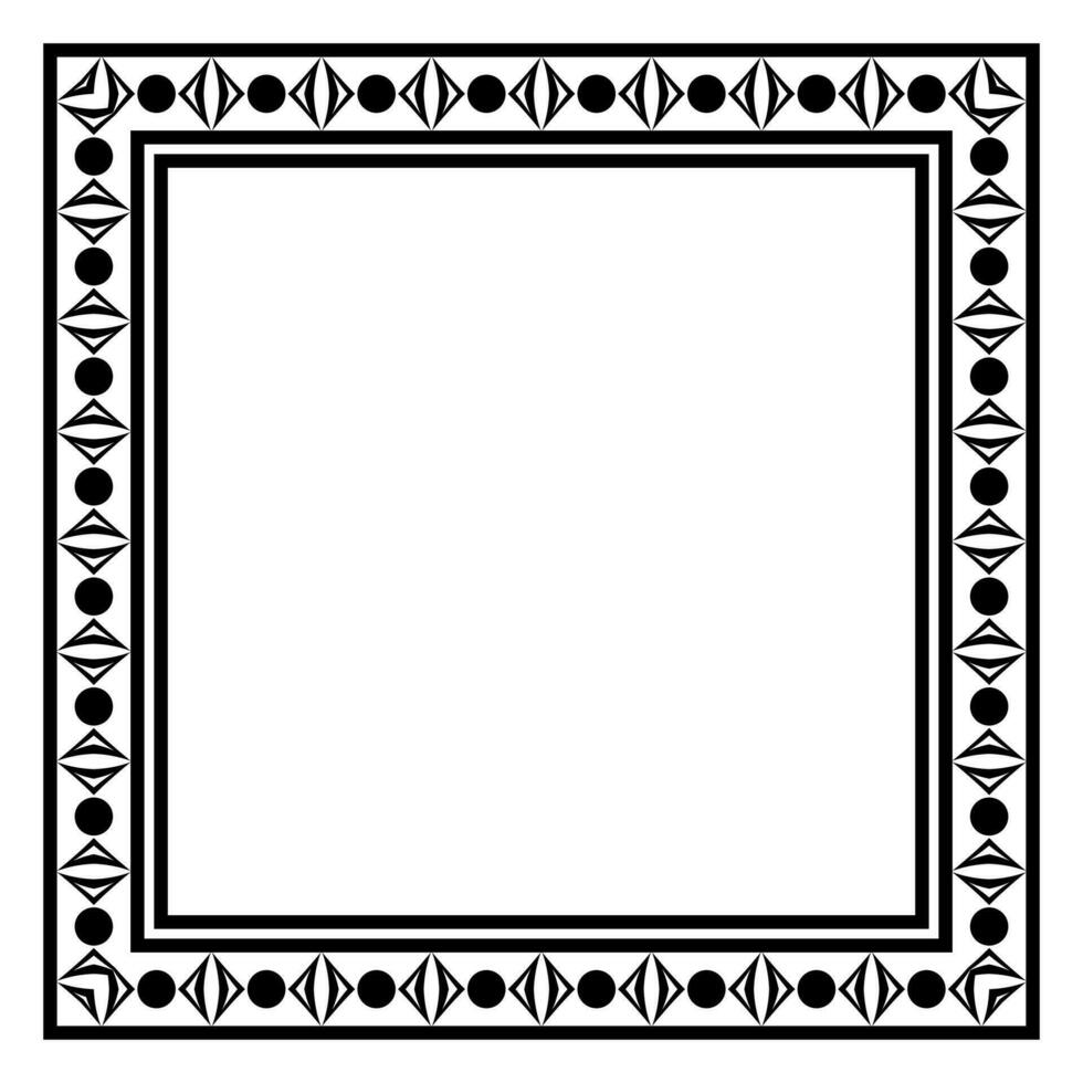 Border frame square pattern. Islamic, indian, greek motifs. Geometric frames in black color isolated on white background vector
