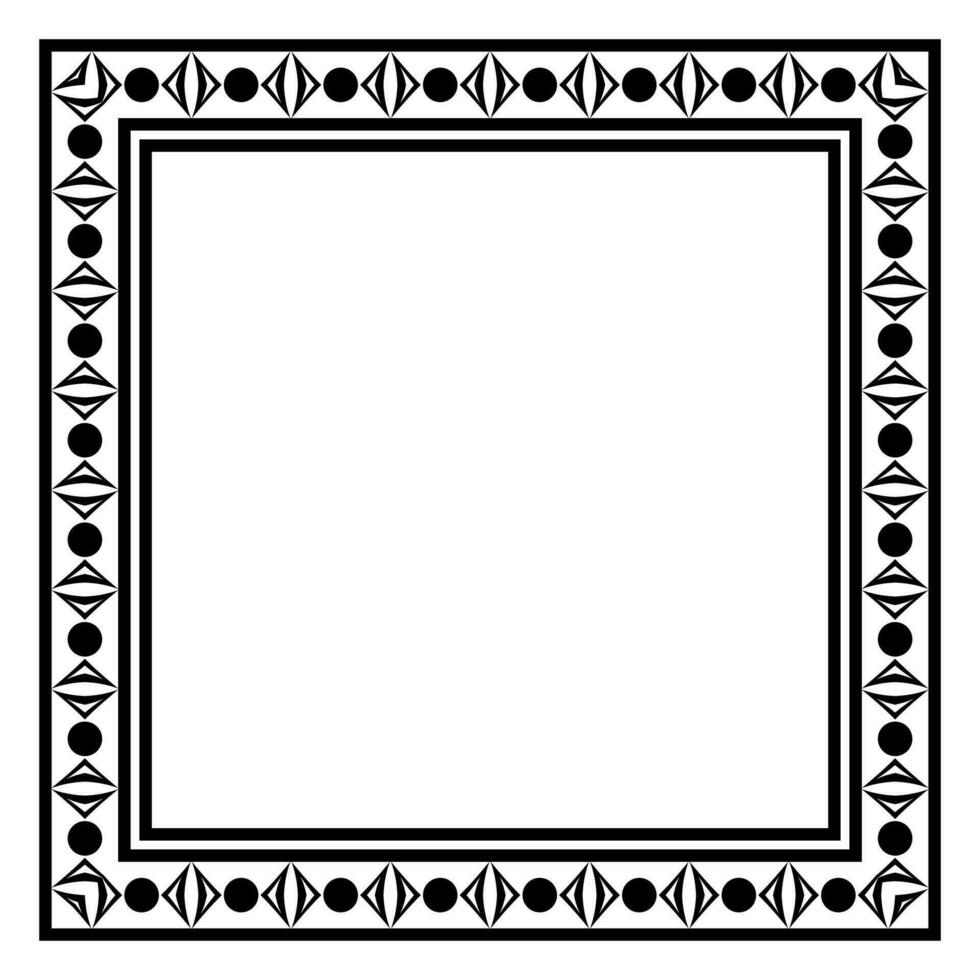 Border frame square pattern. Islamic, indian, greek motifs. Geometric frames in black color isolated on white background vector