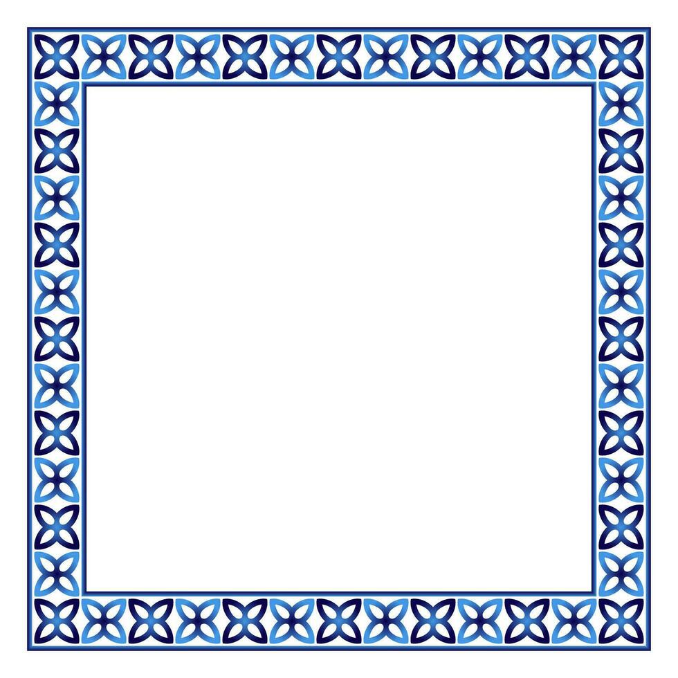 Border frame ceramic tile pattern. Islamic, indian, arabic motifs. Damask border square pattern. Porcelain ethnic bohemian background vector