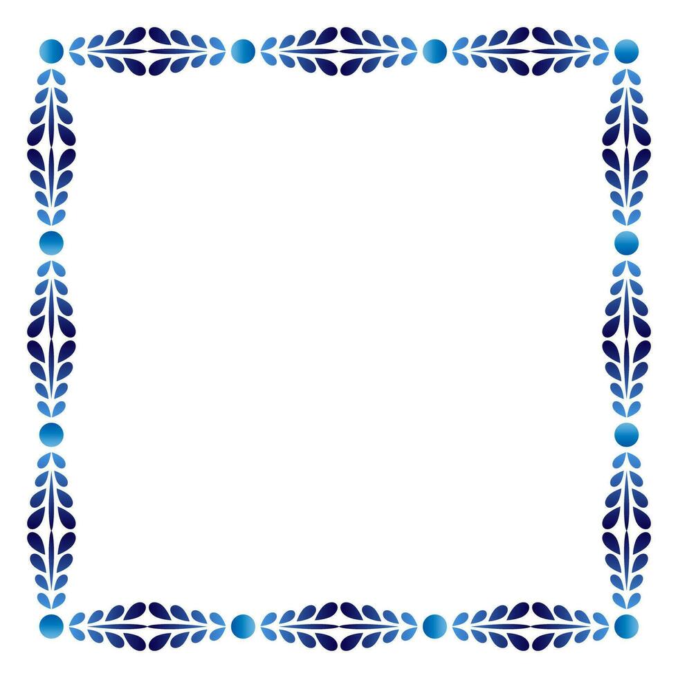 Border frame ceramic tile pattern. Islamic, indian, arabic motifs. Damask border square pattern. Porcelain ethnic bohemian background vector