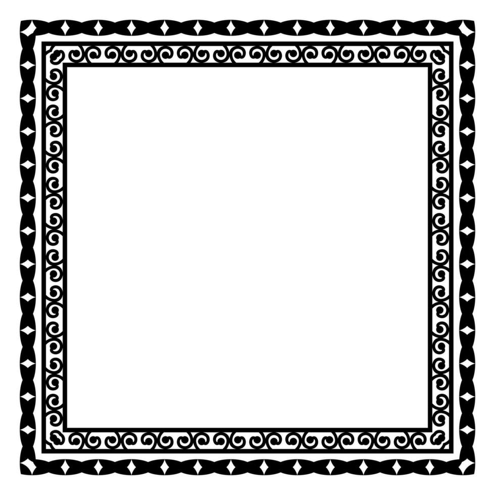 Border frame square pattern. Islamic, indian, greek motifs. Geometric frames in black color isolated on white background vector
