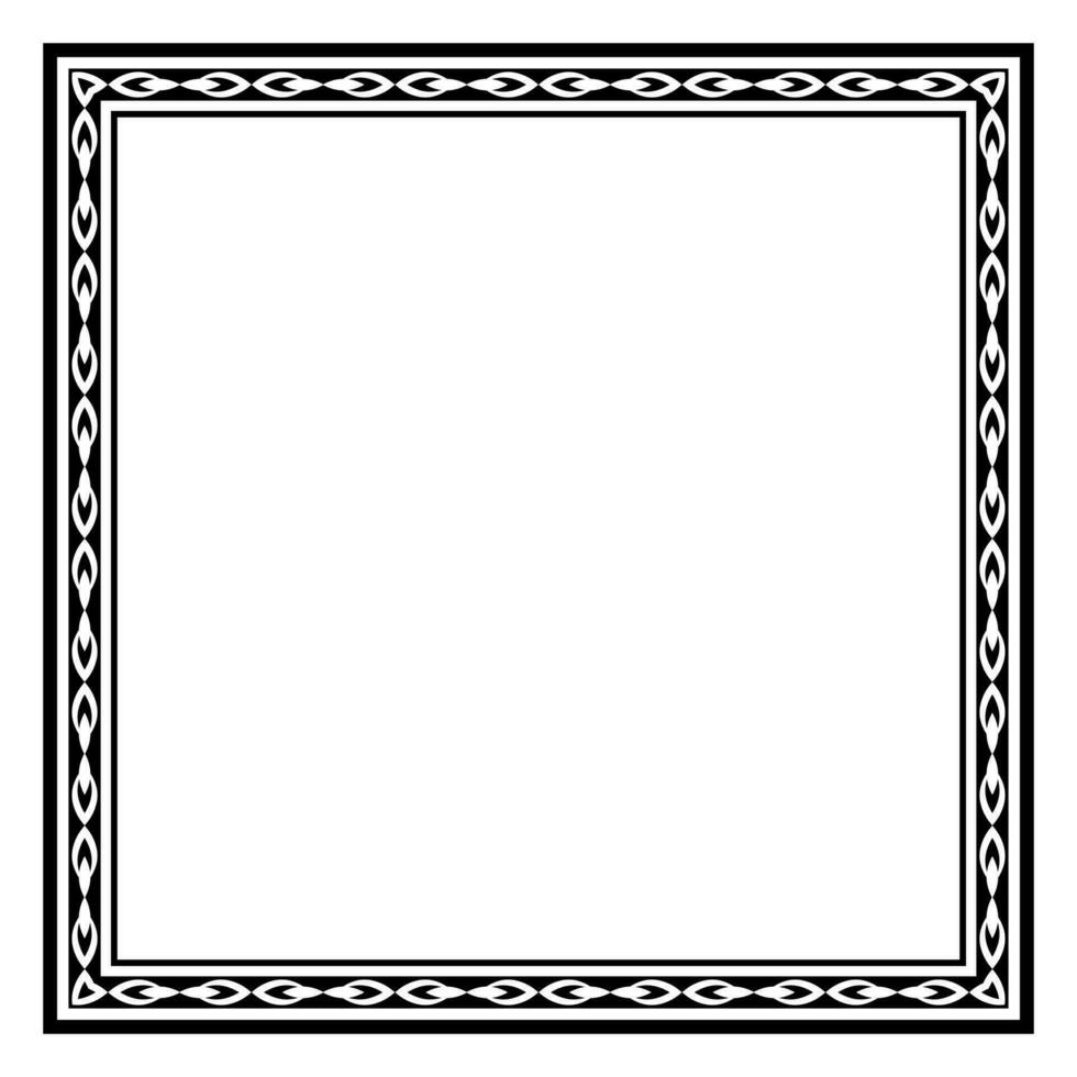 Border frame square pattern. Islamic, indian, greek motifs. Geometric frames in black color isolated on white background vector