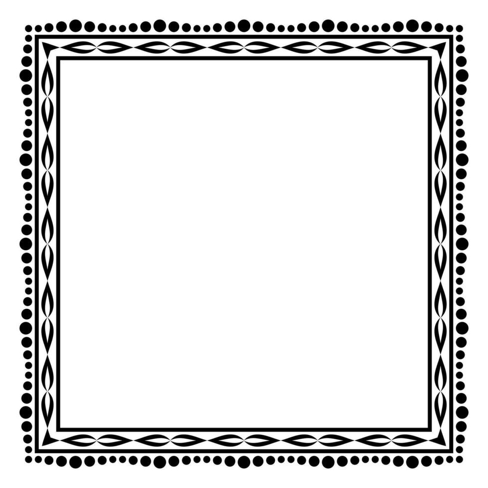 Border frame square pattern. Islamic, indian, greek motifs. Geometric frames in black color isolated on white background vector