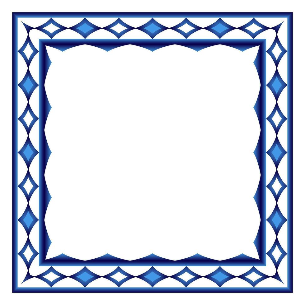 Border frame ceramic tile pattern. Islamic, indian, arabic motifs. Damask border square pattern. Porcelain ethnic bohemian background vector