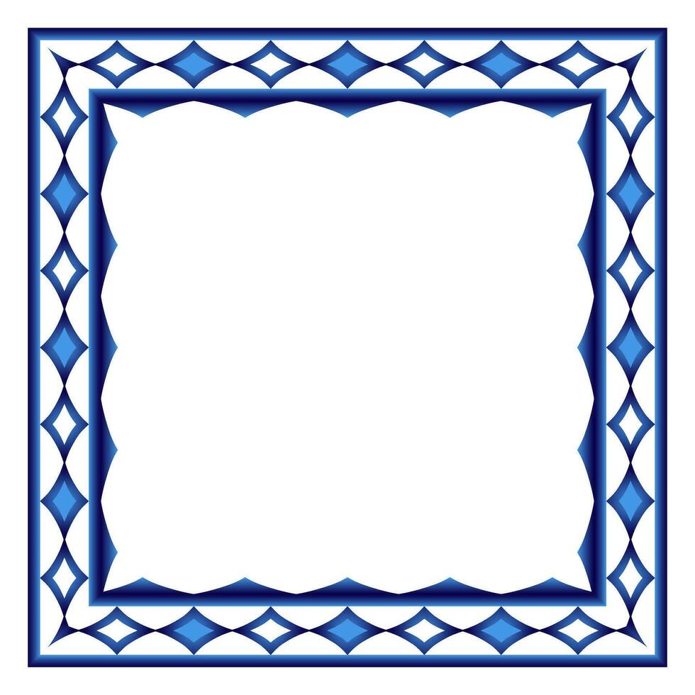 Border frame ceramic tile pattern. Islamic, indian, arabic motifs. Damask border square pattern. Porcelain ethnic bohemian background vector