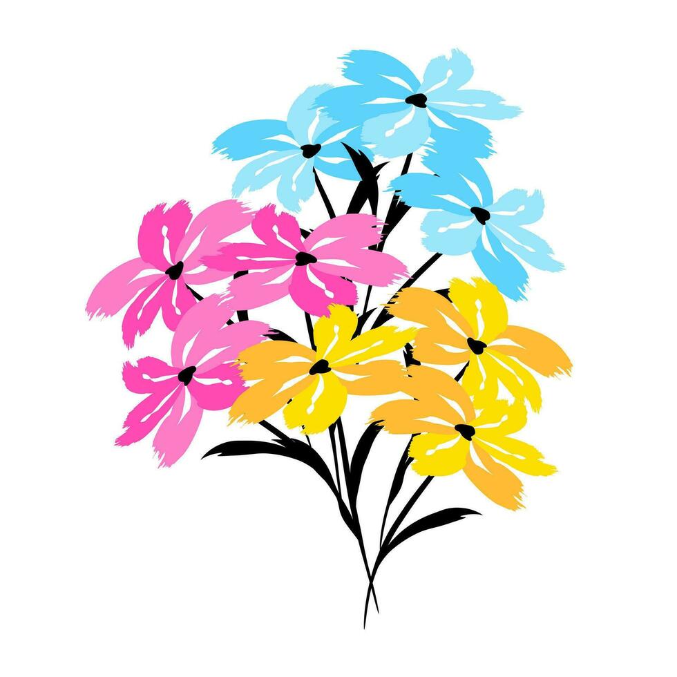 Floral bouquet of brush strokes with brush texture. Floral pattern background. Flower pattern for baby, kids and child vector