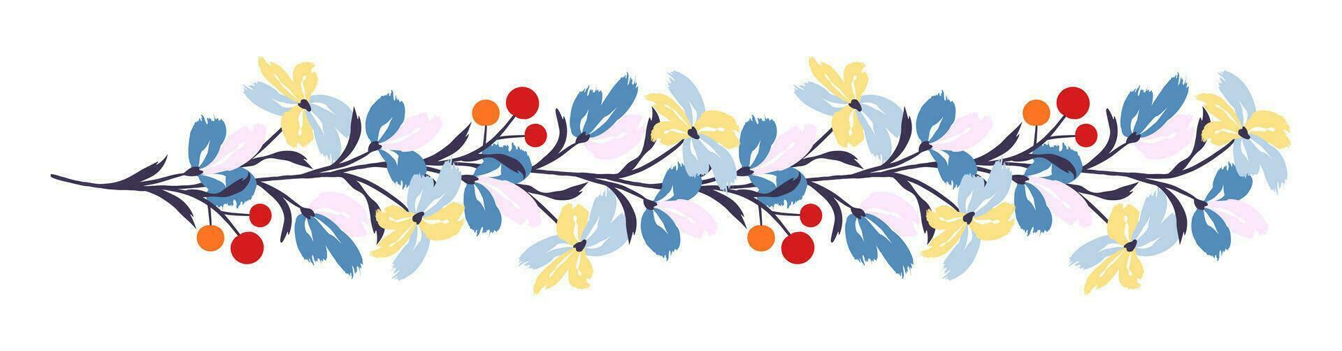 Floral border pattern. Background with bouquet flower branch brush strokes. Border frame made of flowers vector