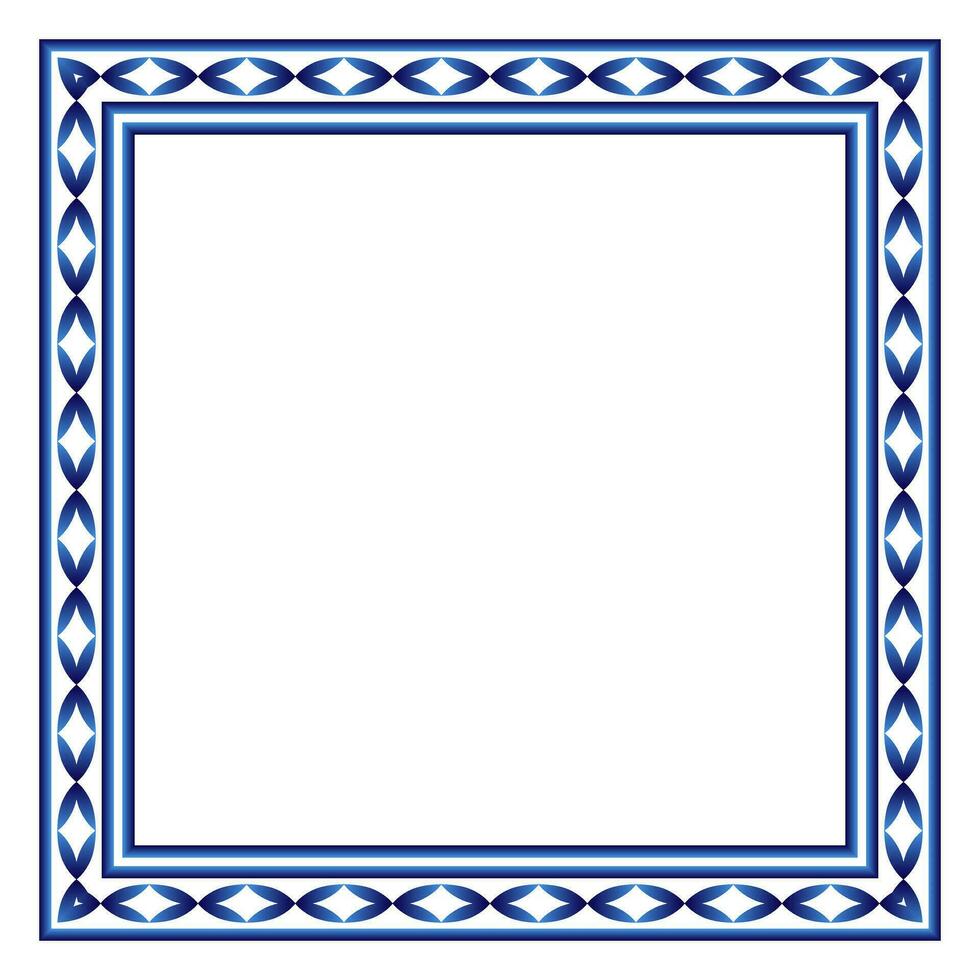 Border frame ceramic tile pattern. Islamic, indian, arabic motifs. Damask border square pattern. Porcelain ethnic bohemian background vector