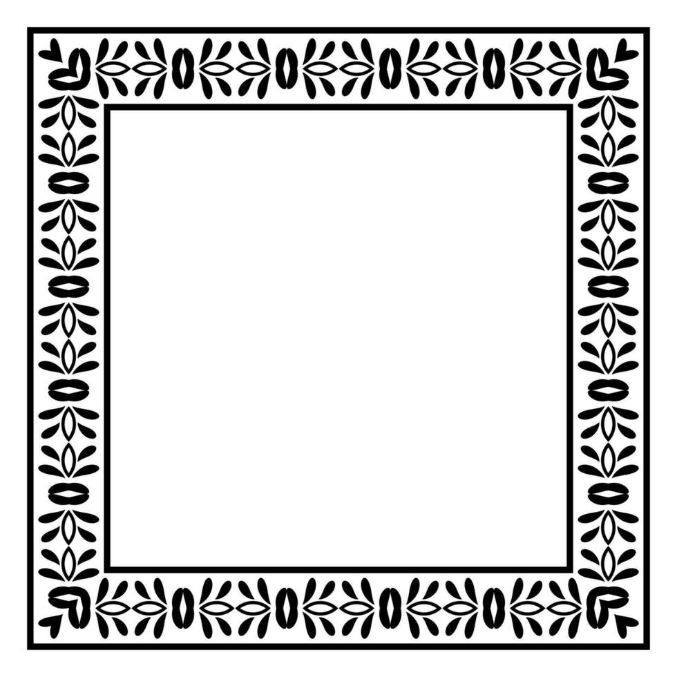 Border frame square pattern. Islamic, indian, greek motifs. Geometric frames in black color isolated on white background vector