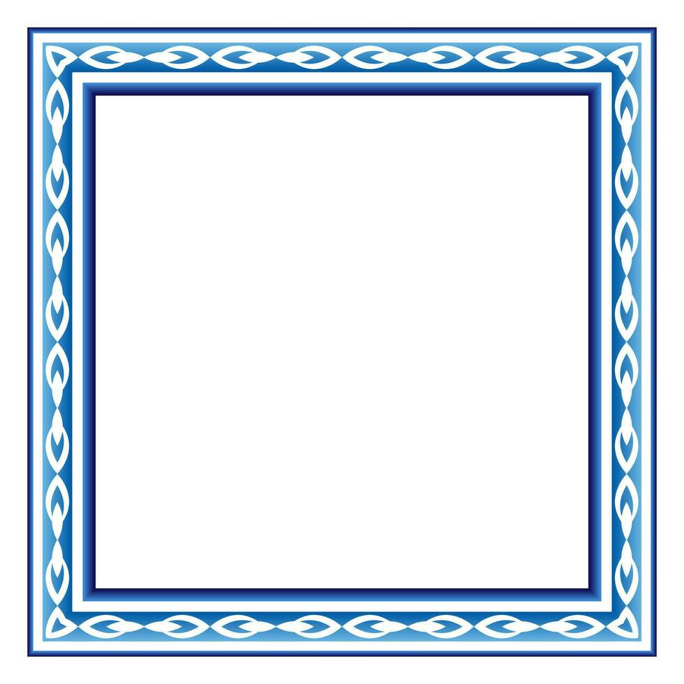 Border frame ceramic tile pattern. Islamic, indian, arabic motifs. Damask border square pattern. Porcelain ethnic bohemian background vector