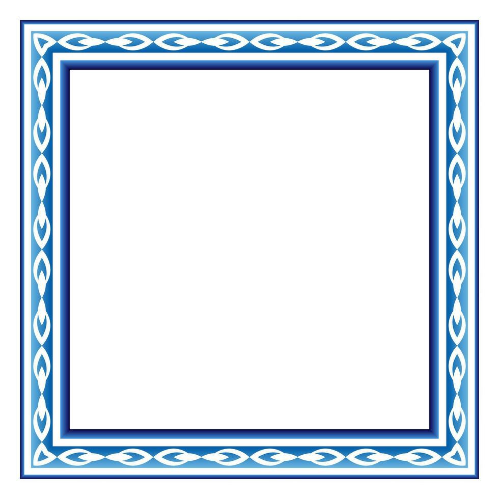 Border frame ceramic tile pattern. Islamic, indian, arabic motifs. Damask border square pattern. Porcelain ethnic bohemian background vector