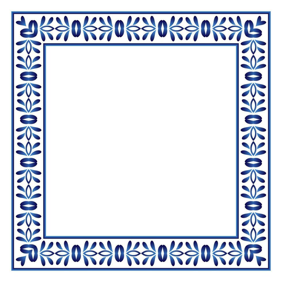 Border frame ceramic tile pattern. Islamic, indian, arabic motifs. Damask border square pattern. Porcelain ethnic bohemian background vector