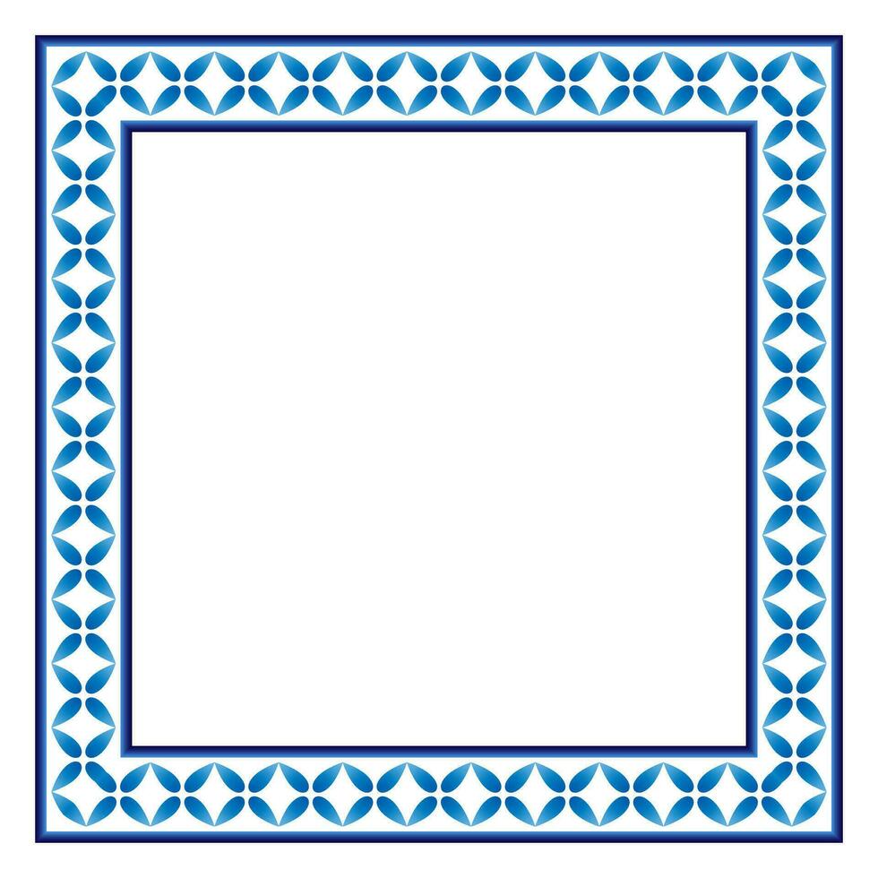 Border frame ceramic tile pattern. Islamic, indian, arabic motifs. Damask border square pattern. Porcelain ethnic bohemian background vector